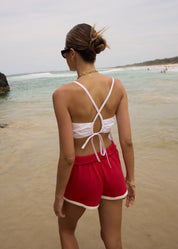 AFENDS ANNALISE STRAPPY TOP – ORGANIC COTTON V-NECK CROP WITH CROSSOVER BACK