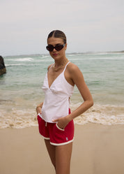 AFENDS ANNALISE STRAPPY TOP – ORGANIC COTTON V-NECK CROP WITH CROSSOVER BACK