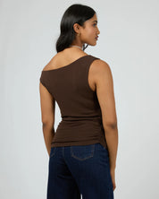 AAE KYLIE OFF SHOULDER TOP BROWN