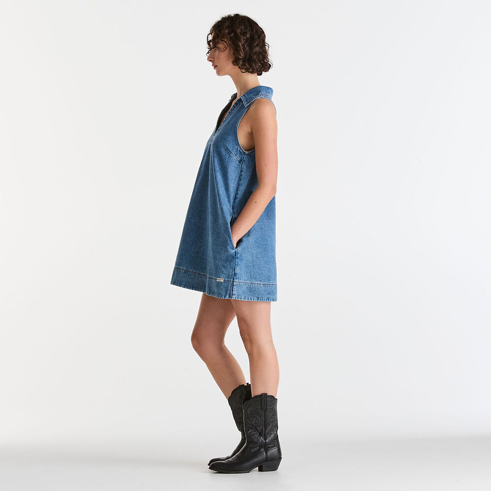 MABEL DENIM DRESS - 70'S A-LINE SHIFT DRESS | BODHI SURF AU