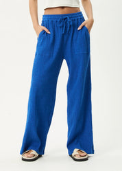 AFENDS MARINA SEERSUCKER PANT – HEMP TENCEL WIDE LEG PANTS WITH DRAWSTRING WAIST