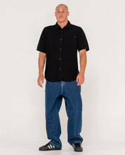RUSTY OVERTONE SHORT SLEEVE LINEN SHIRT - BLACK