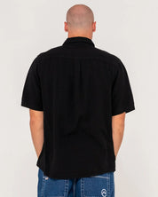 RUSTY OVERTONE SHORT SLEEVE LINEN SHIRT - BLACK