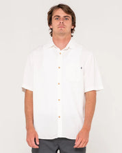 RUSTY OVERTONE SHORT SLEEVE LINEN SHIRT - WASHED WHITE