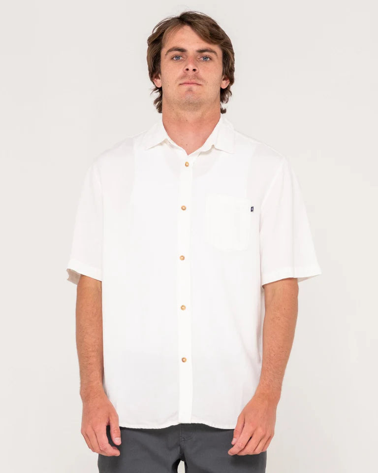 RUSTY OVERTONE SHORT SLEEVE LINEN SHIRT - WASHED WHITE