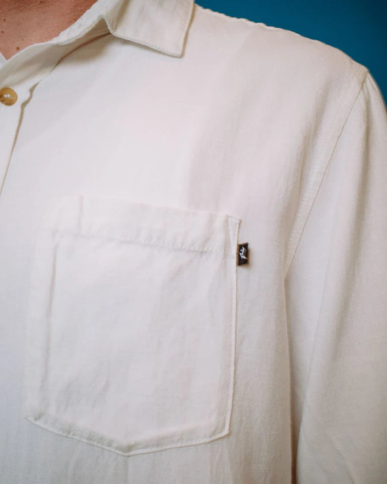RUSTY OVERTONE SHORT SLEEVE LINEN SHIRT - WASHED WHITE