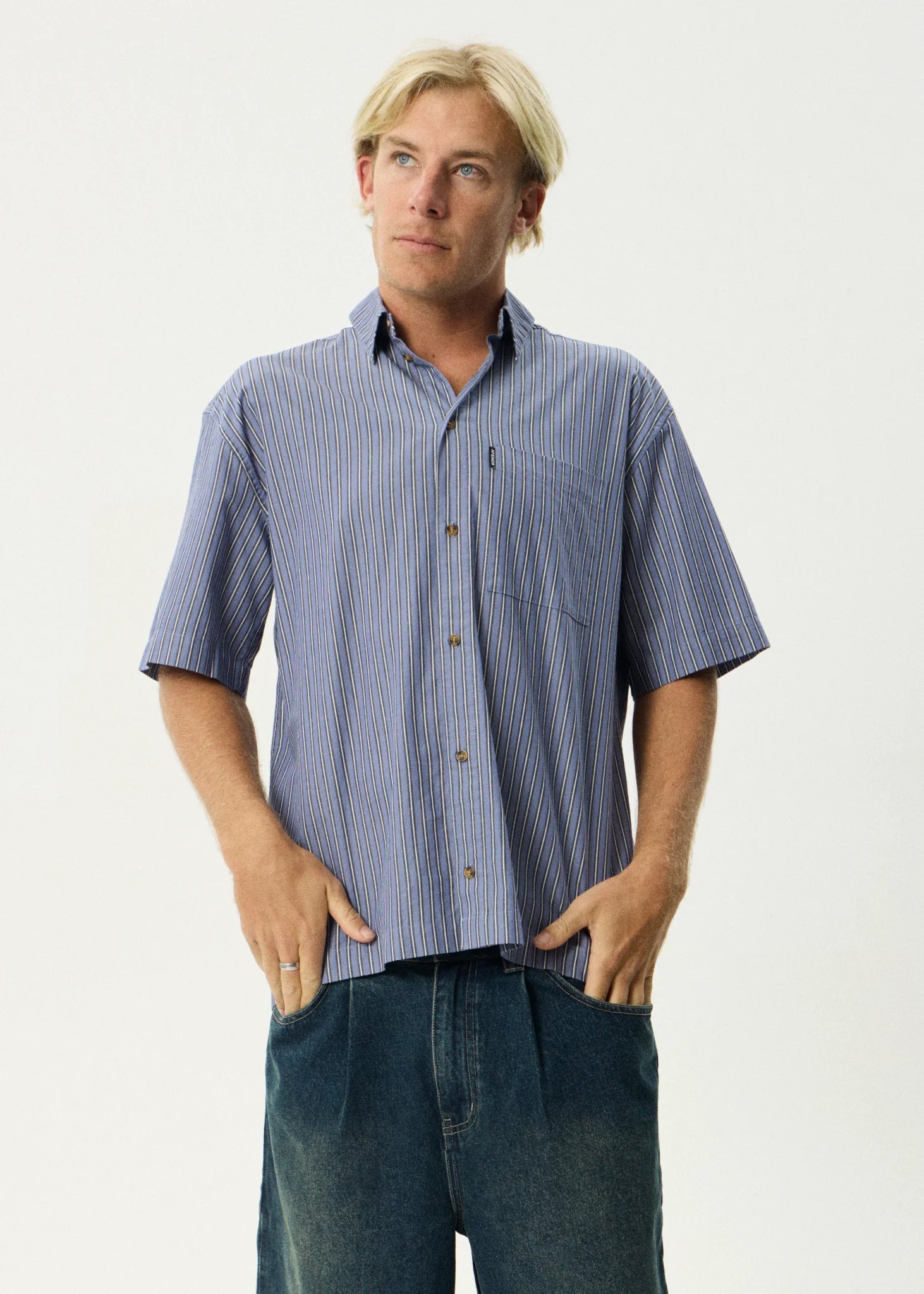AFENDS SHIPWRECK STRIPE SHORT SLEEVE SHIRT – RECYCLED ORGANIC COTTON OVERSIZED BUTTON-UP