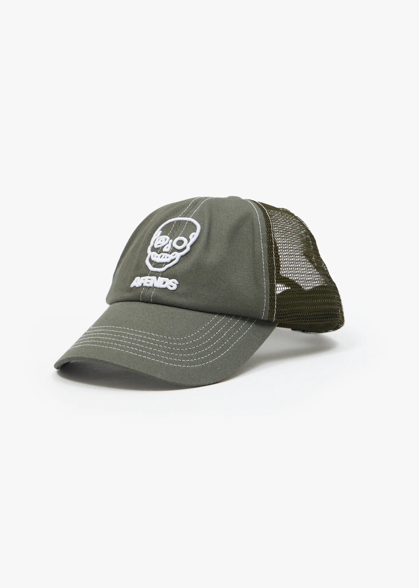 AFENDS SKELETOR SIX PANEL MESH CAP – RECYCLED SNAPBACK HAT WITH EMBROIDERY