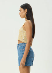 AFENDS SUNDAY SEERSUCKER SLEEVELESS TOP – HEMP LEMON CHECK CROPPED TANK