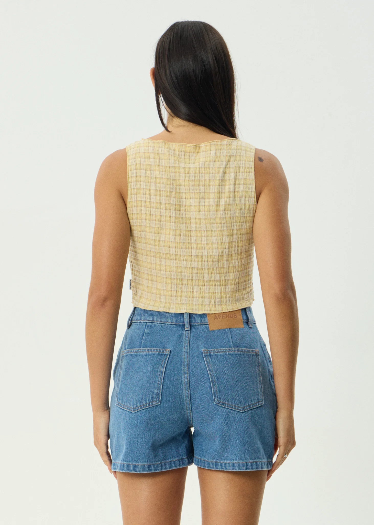 AFENDS SUNDAY SEERSUCKER SLEEVELESS TOP – HEMP LEMON CHECK CROPPED TANK