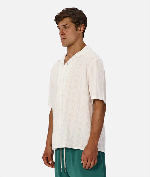 INDUSTRIE THE MARCOS SHORT SLEEVE SHIRT - OFF WHITE/TURQUOISE