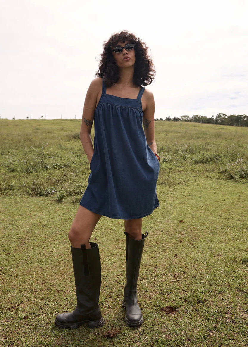 satin dark green dress Afends Palmer Mini Dress Ink