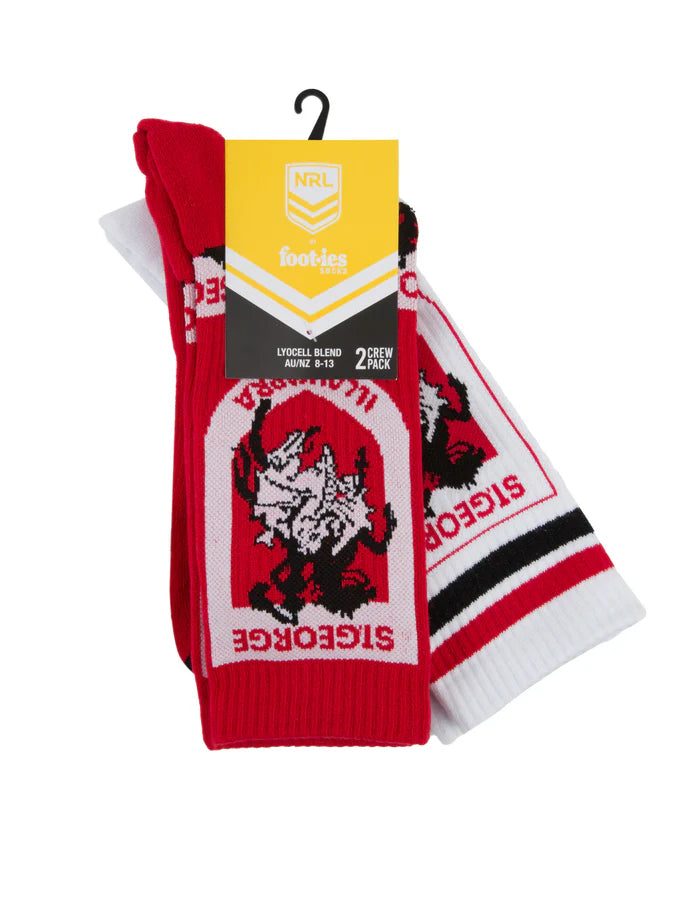 NRL ST GEORGE ILLAWARRA DRAGONS RETRO SNEAKER SOCK 2 PACK
