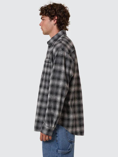 THRILLS BARRIO LONG SLEEVE FLANNEL SHIRT - BLACK