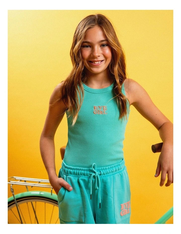 EVE GIRL ATHS RIB TANK TEAL GIRLS