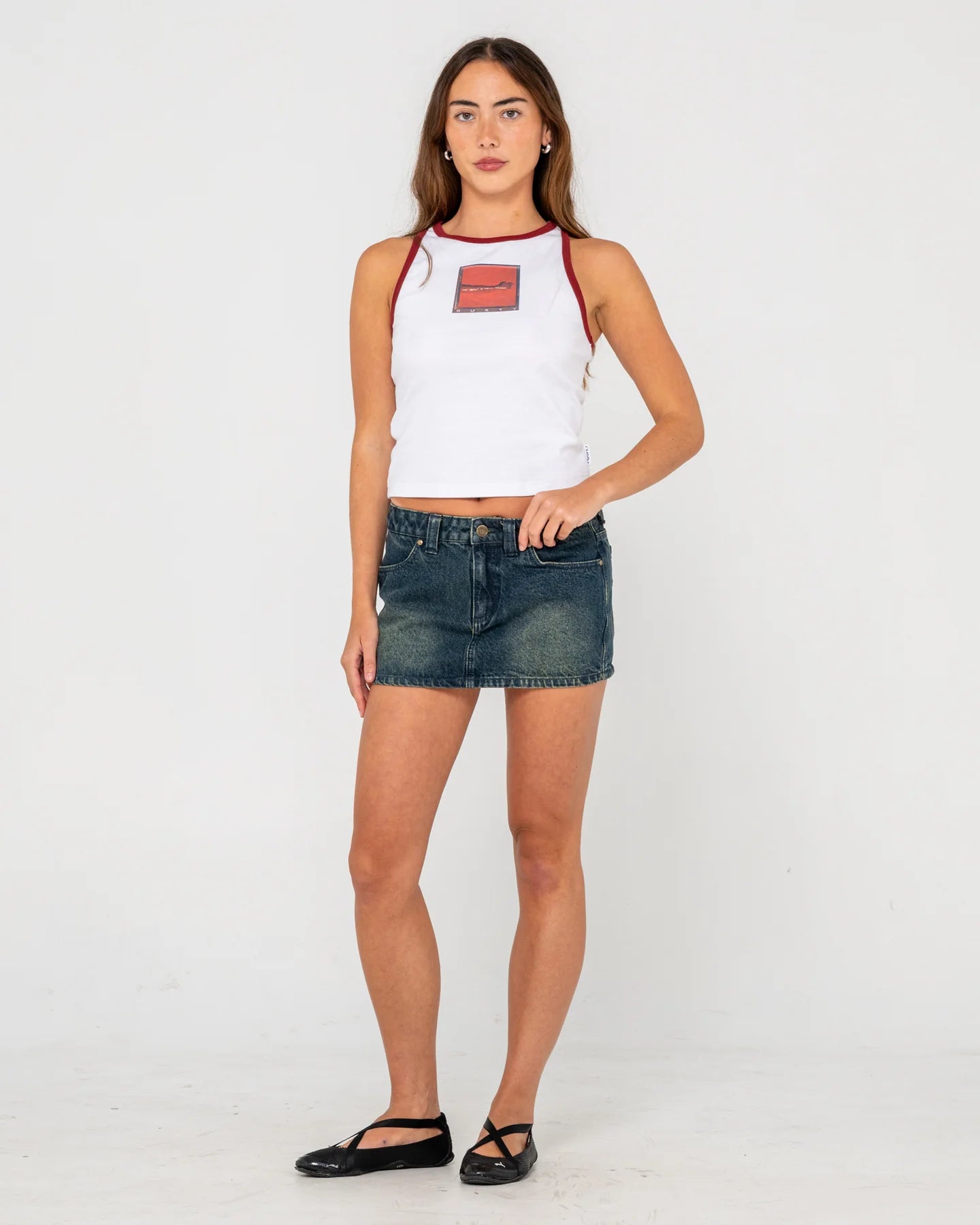 RUSTY NORTY LOW RISE DENIM MICRO MINI SKIRT