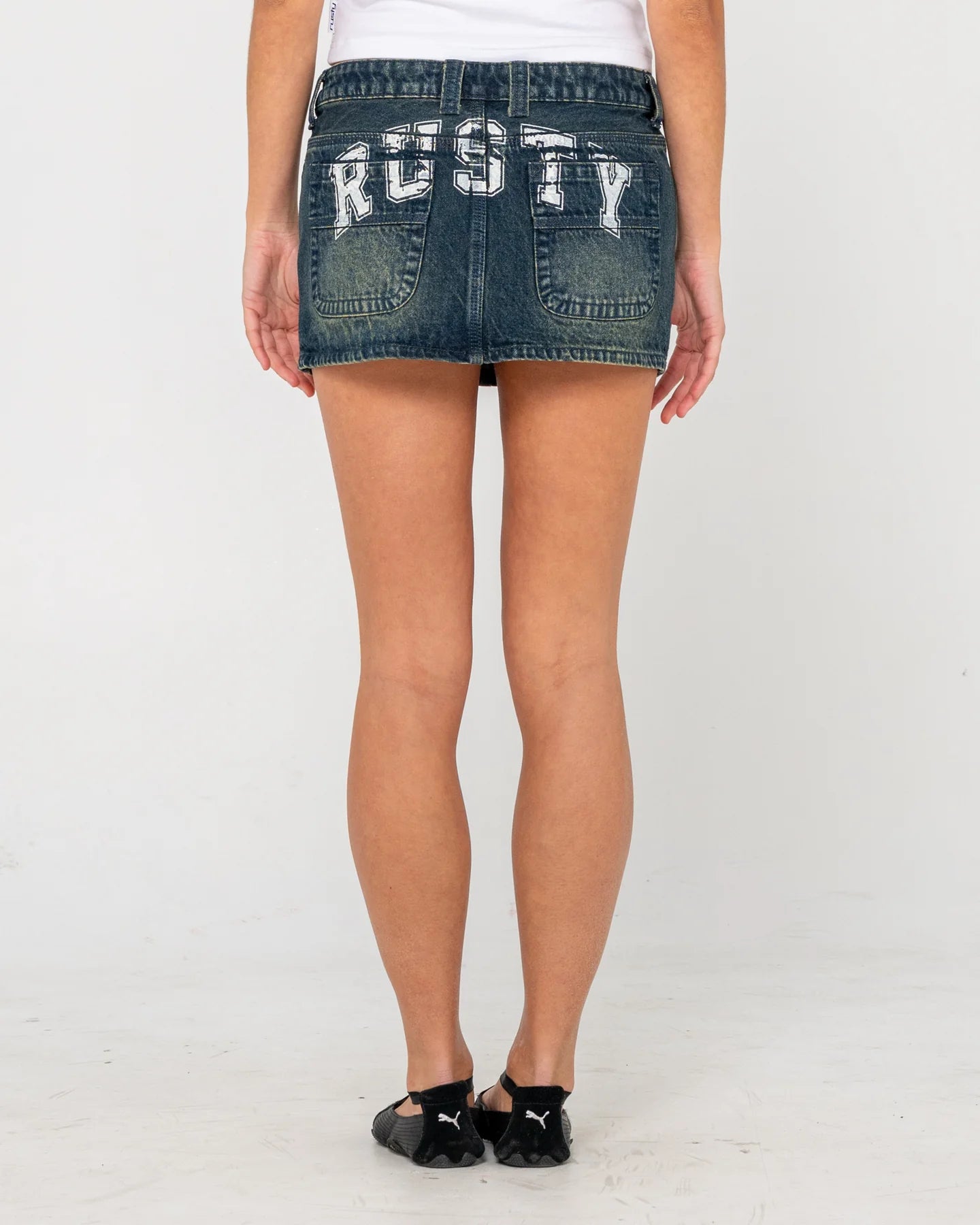 RUSTY NORTY LOW RISE DENIM MICRO MINI SKIRT