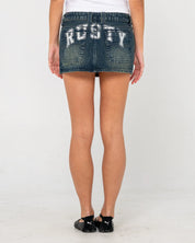 RUSTY NORTY LOW RISE DENIM MICRO MINI SKIRT