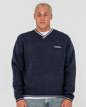 RUSTY VENOM VEE NECK KNITTED CREW