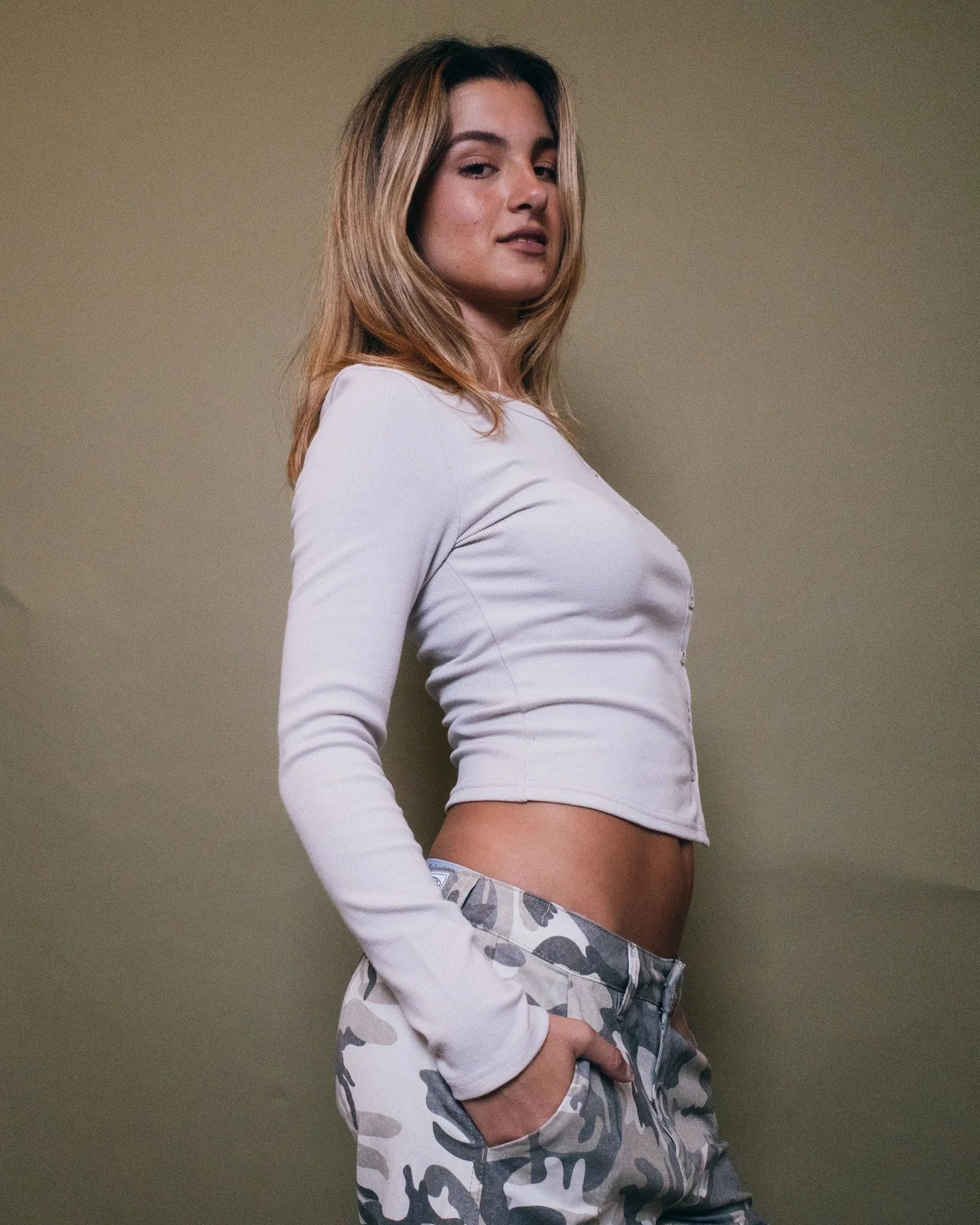 RUSTY BUTTON UP LONG SLEEVE TOP