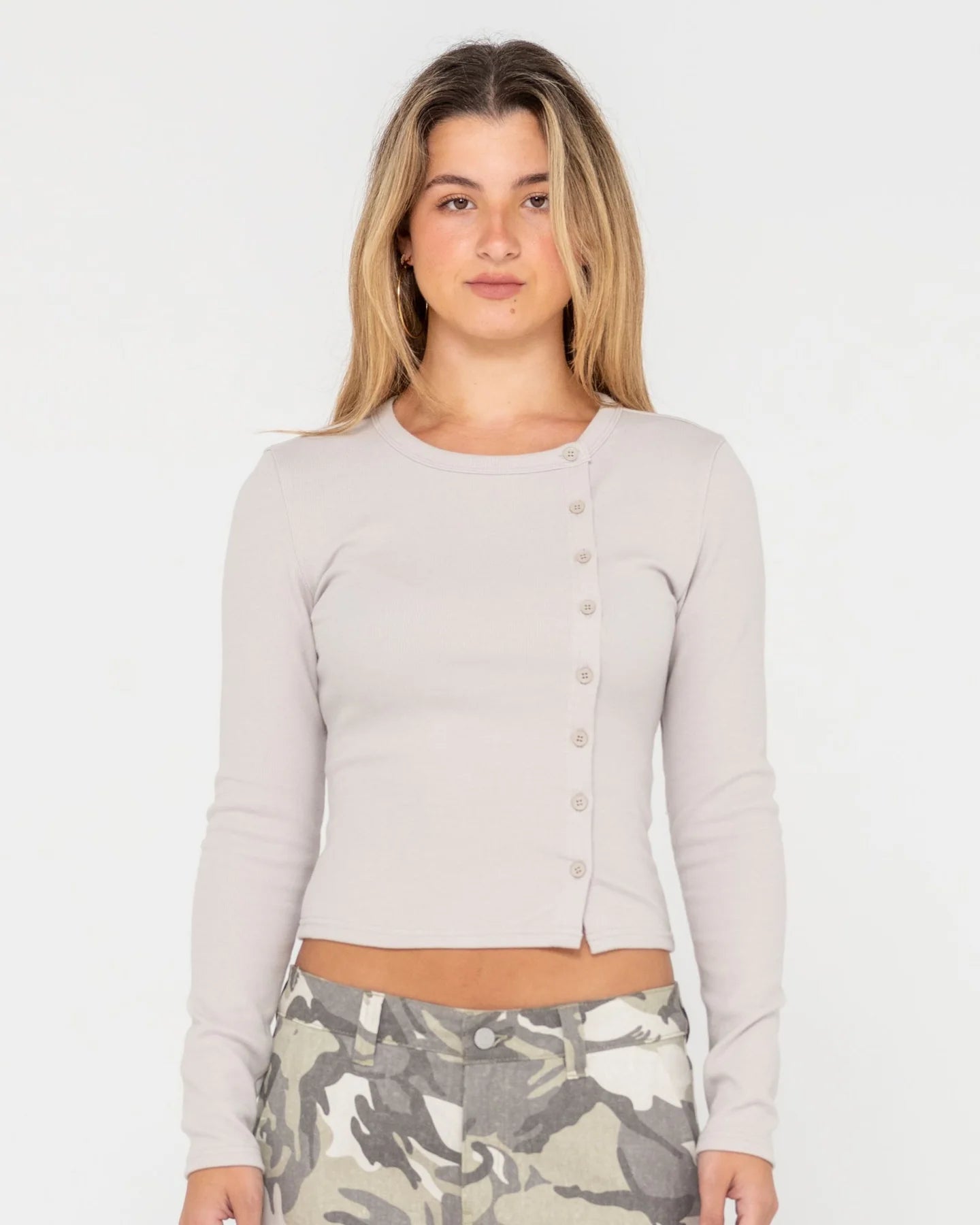 RUSTY BUTTON UP LONG SLEEVE TOP
