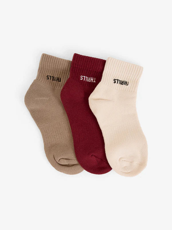 MINIMAL THRILLS 3 PACK SOCK - STRING - CABERNET - HERITAGE WHITE