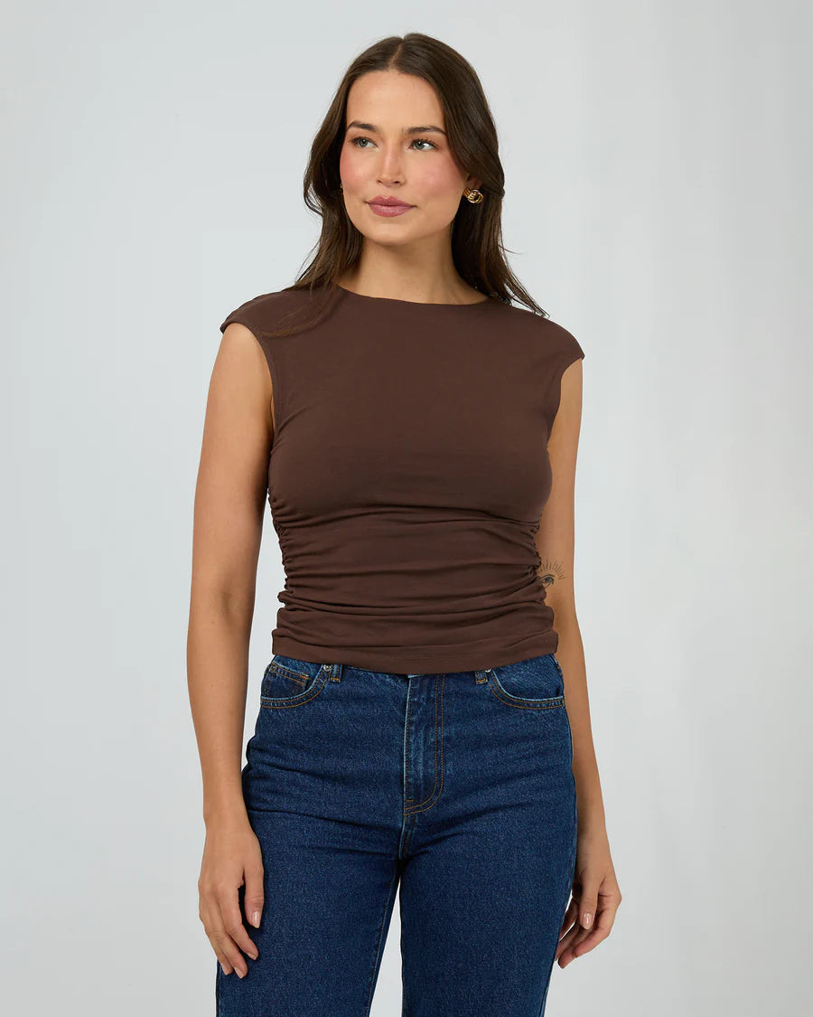 SILENT THEORY EVIE RUCHED TOP - BROWN