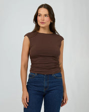 SILENT THEORY EVIE RUCHED TOP - BROWN