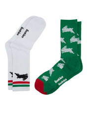 NRL SOUTH SYDNEY RABBITOHS RETRO SNEAKER SOCK 2 PACK