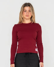 RUSTY ESSENTIAL RIBBED LONG SLEEVE TEE RHUBARB