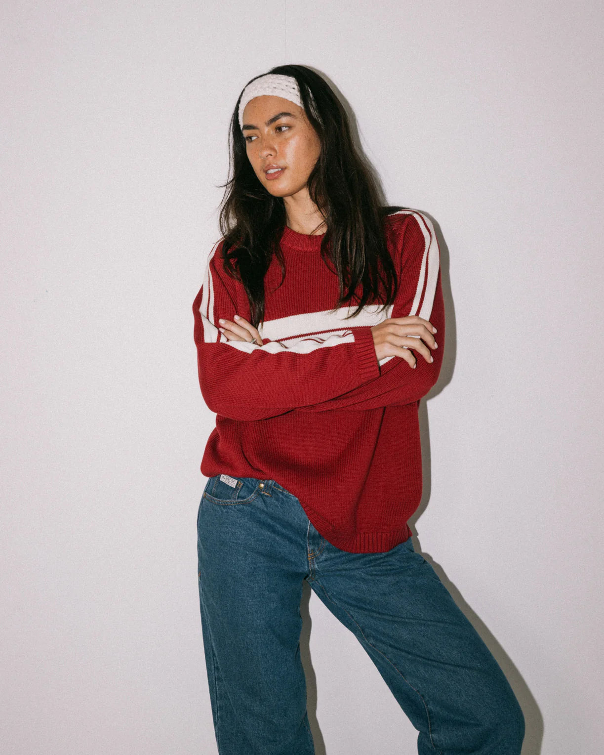 RUSTY WHITE LINES CREW NECK KNIT
