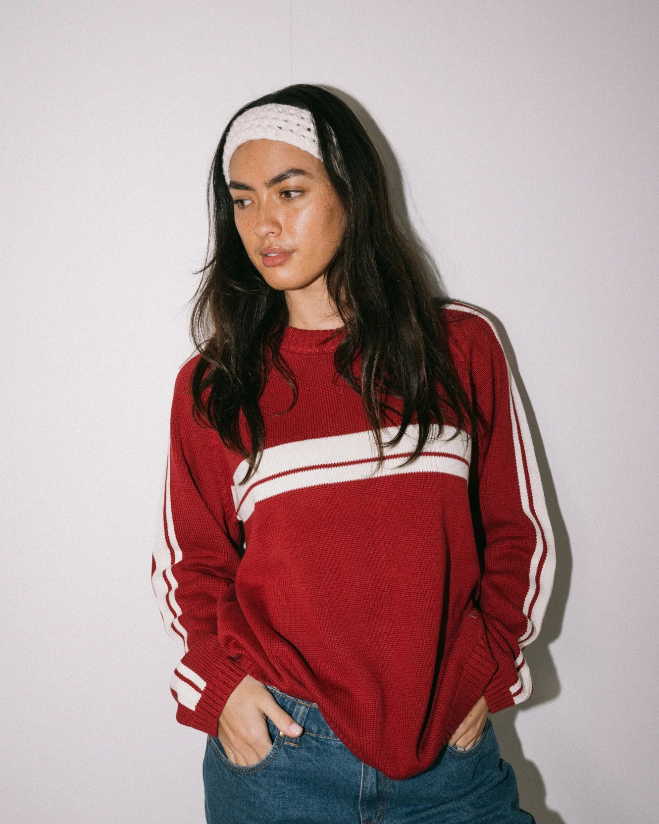 RUSTY WHITE LINES CREW NECK KNIT