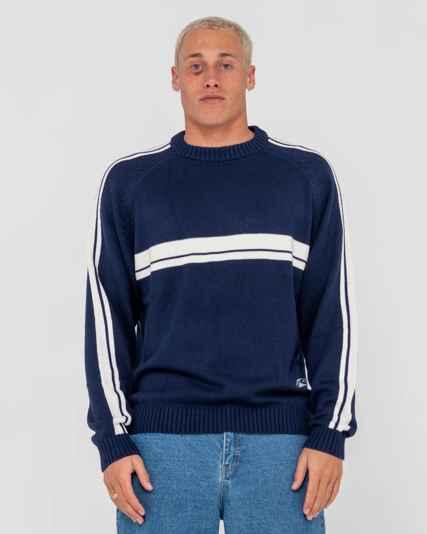 RUSTY WHITE LINES 2.0 KNITTED CREW
