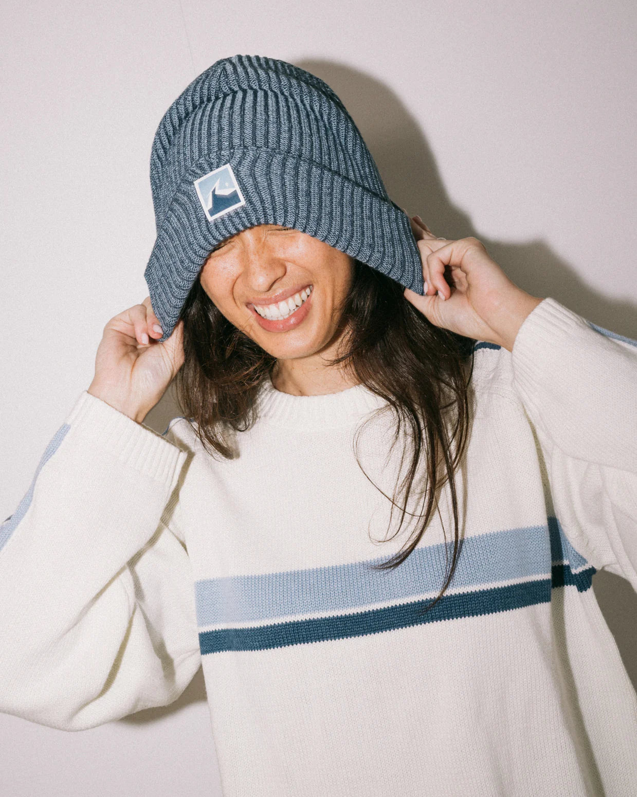 RUSTY WHITE LINES CREW NECK KNIT
