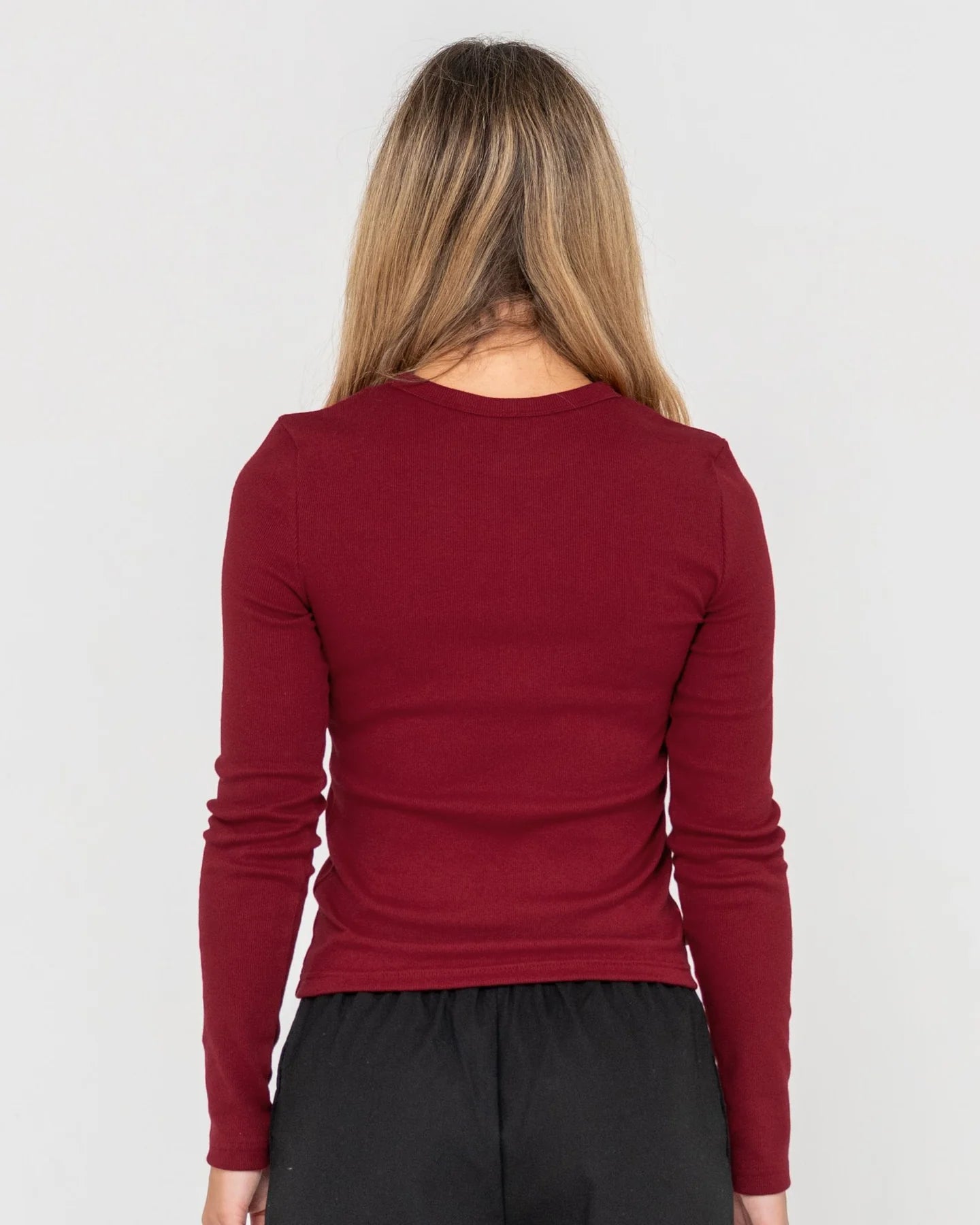 RUSTY ESSENTIAL RIBBED LONG SLEEVE TEE RHUBARB