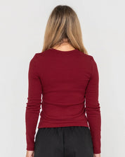 RUSTY ESSENTIAL RIBBED LONG SLEEVE TEE RHUBARB