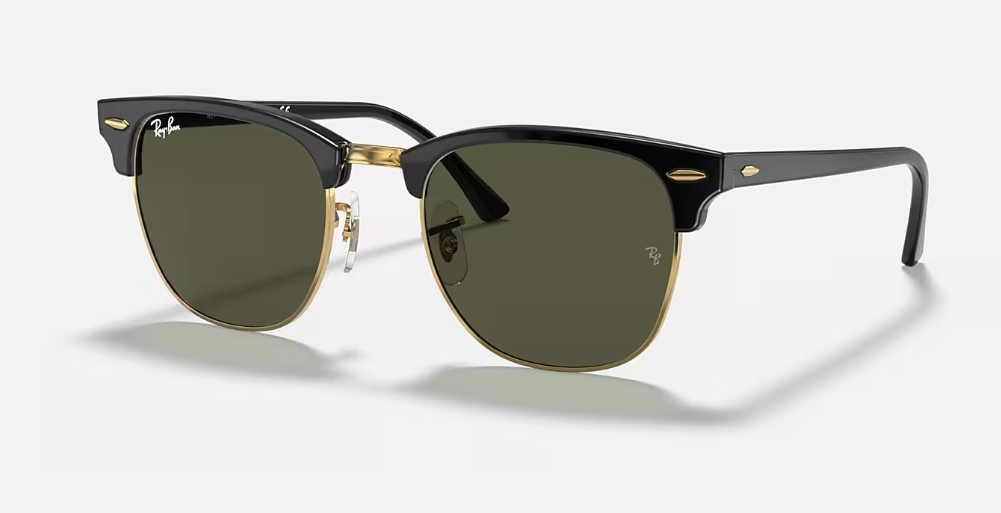 RAY BAN CLUBMASTER BLACK ON ARISTA W/ G-15 GREEN