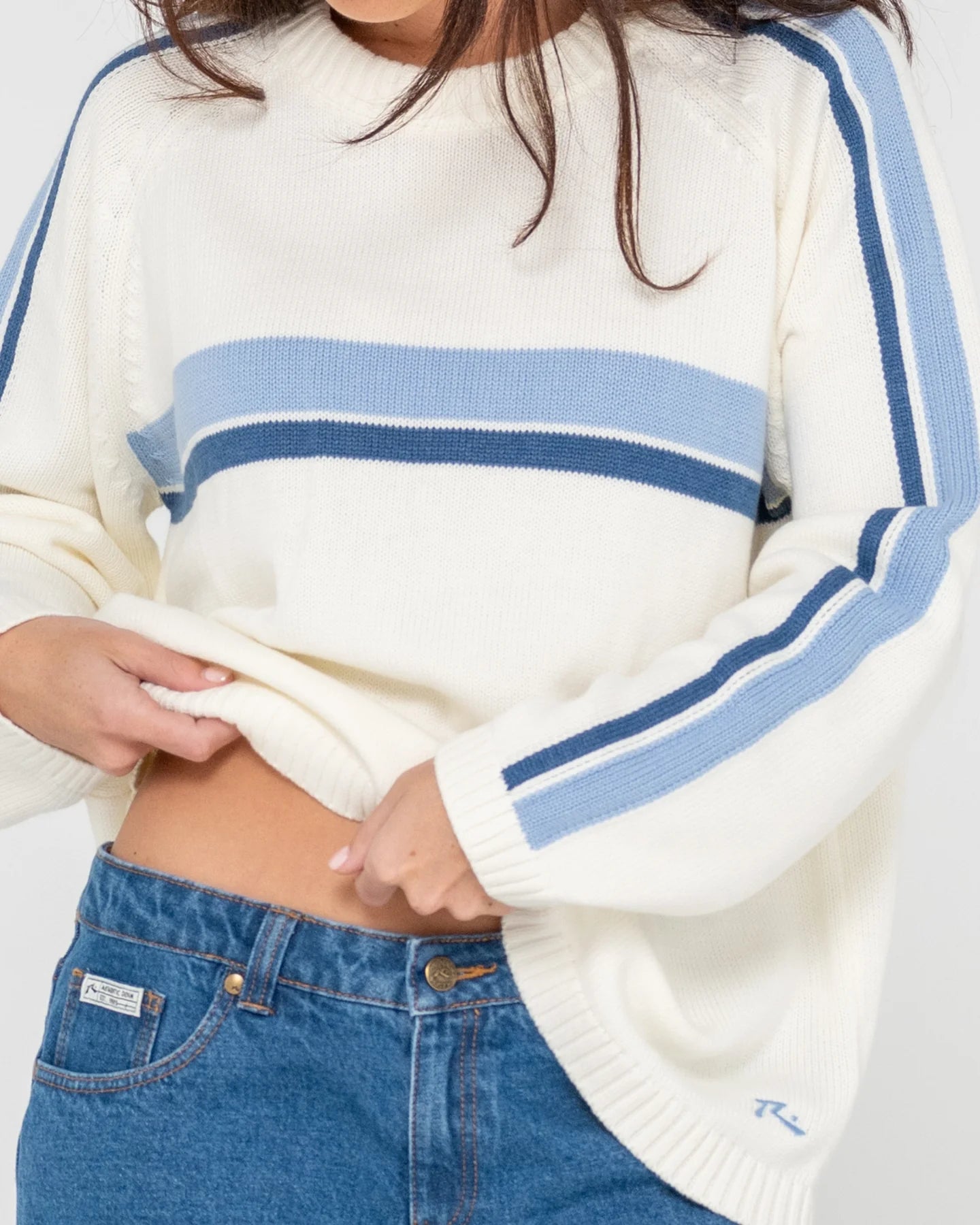 RUSTY WHITE LINES CREW NECK KNIT