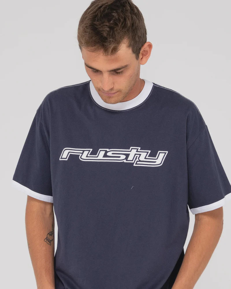 RUSTY DEAD RINGER TEE NAVY BLUE