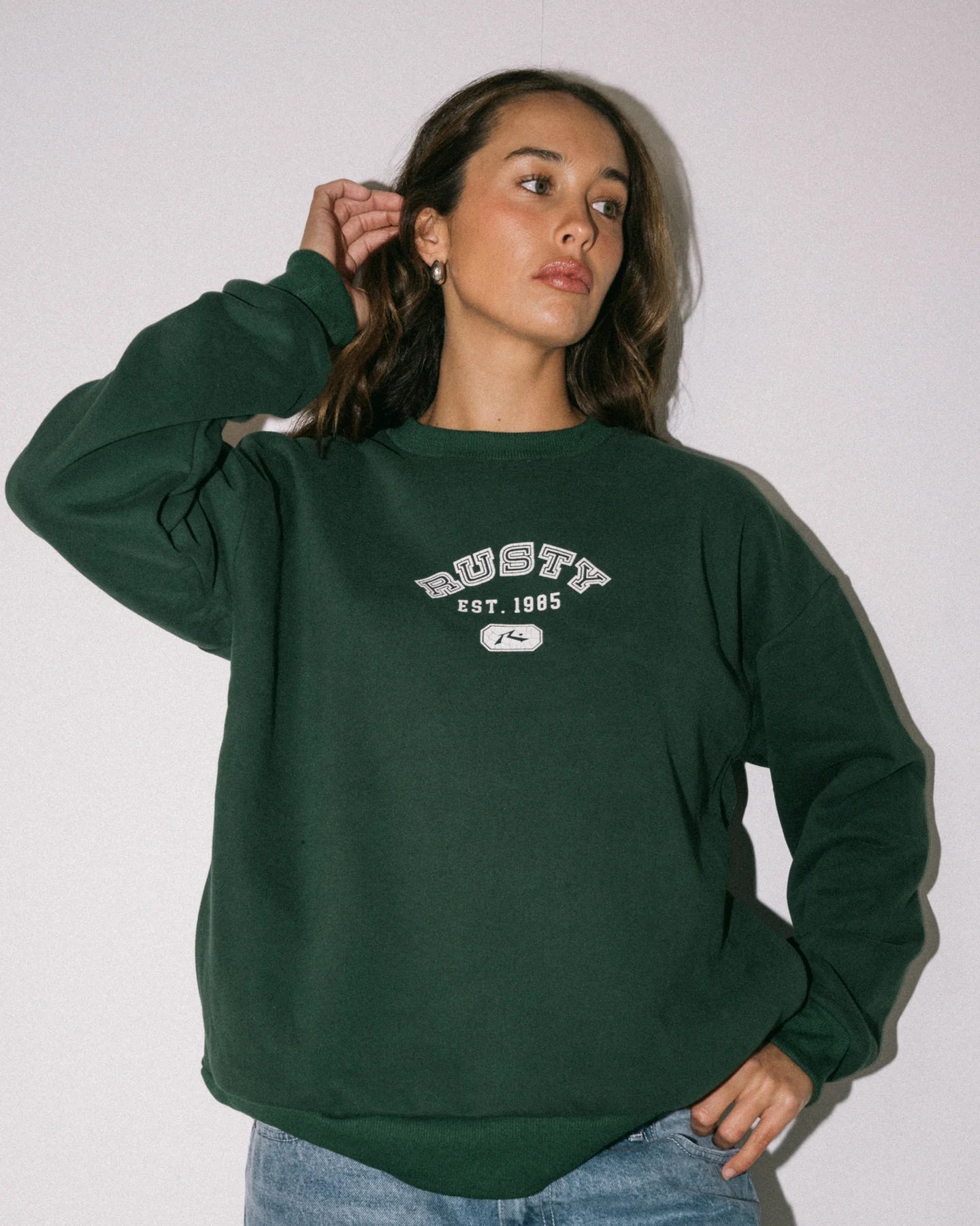 RUSTY COLLEGE DROPOUT OVERSIZED CREW FLEECE