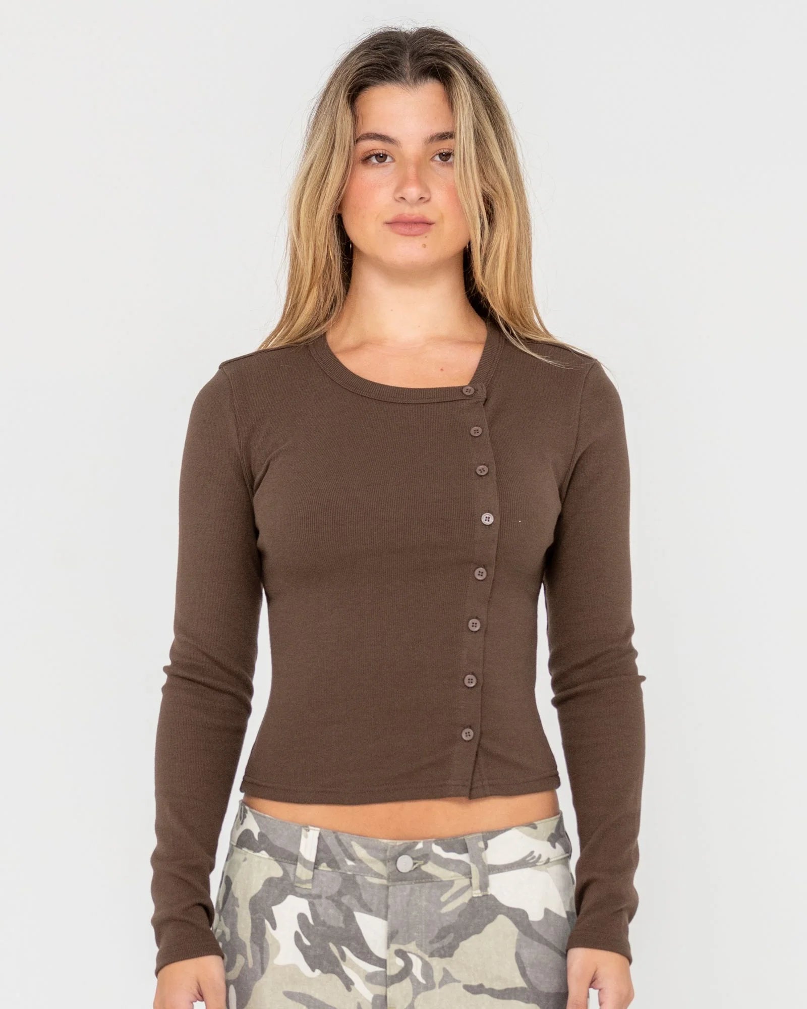 RUSTY BUTTON UP LONG TOP - JAVA