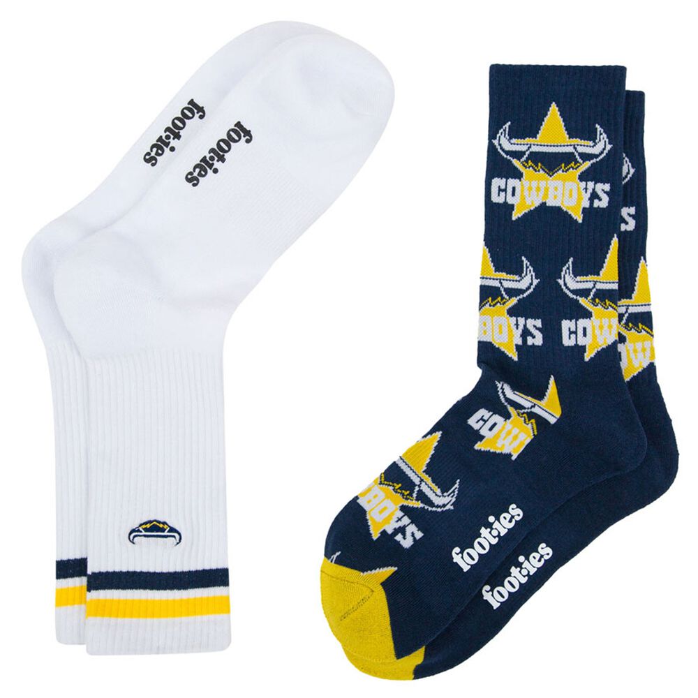 NRL NORTH QLD COWBOYS RETRO SNEAKER SOCK 2 PACK