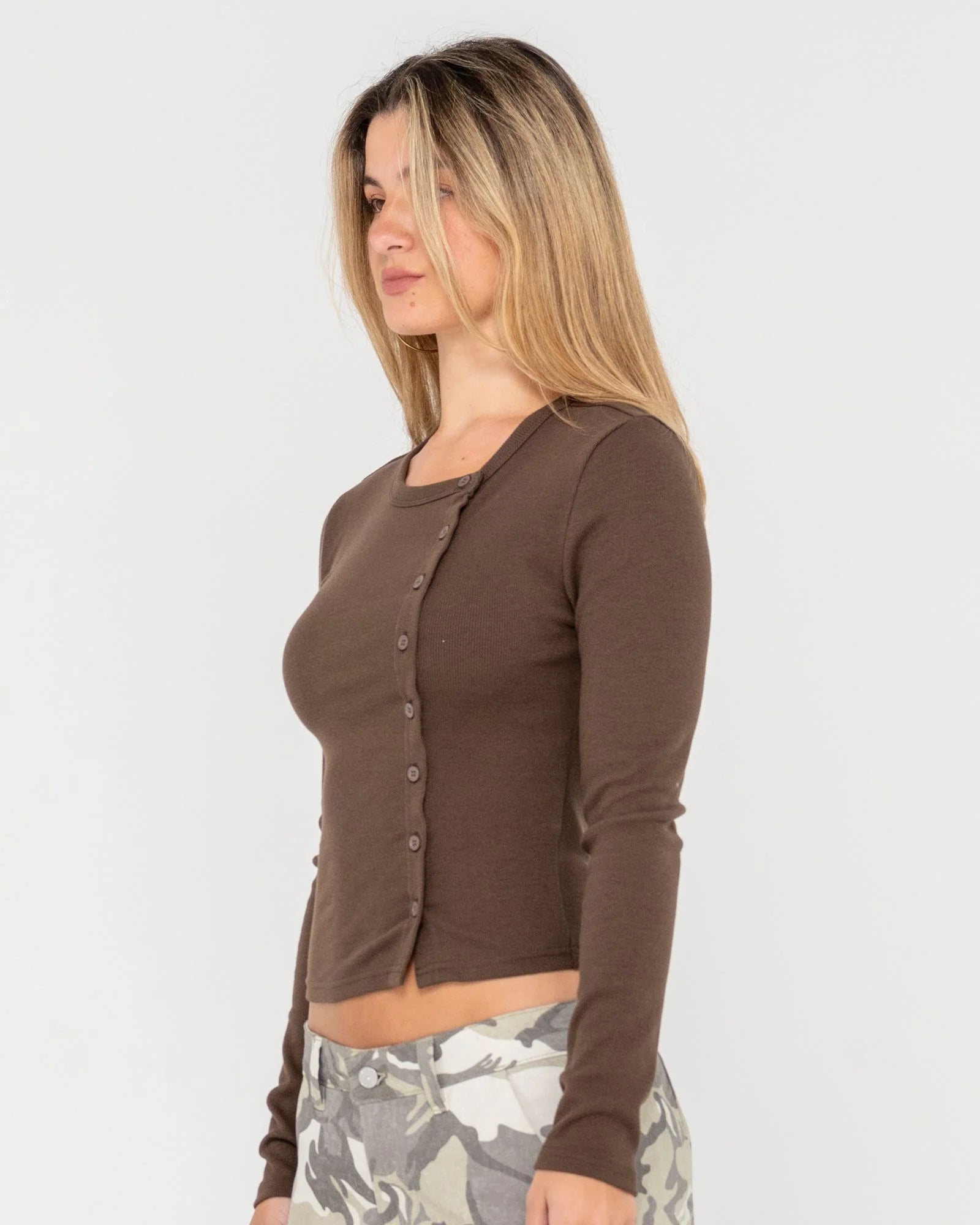 RUSTY BUTTON UP LONG TOP - JAVA