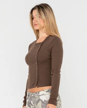 RUSTY BUTTON UP LONG TOP - JAVA