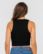 RUSTY ESSENTIALS RIBBED CROP TANK BLACK