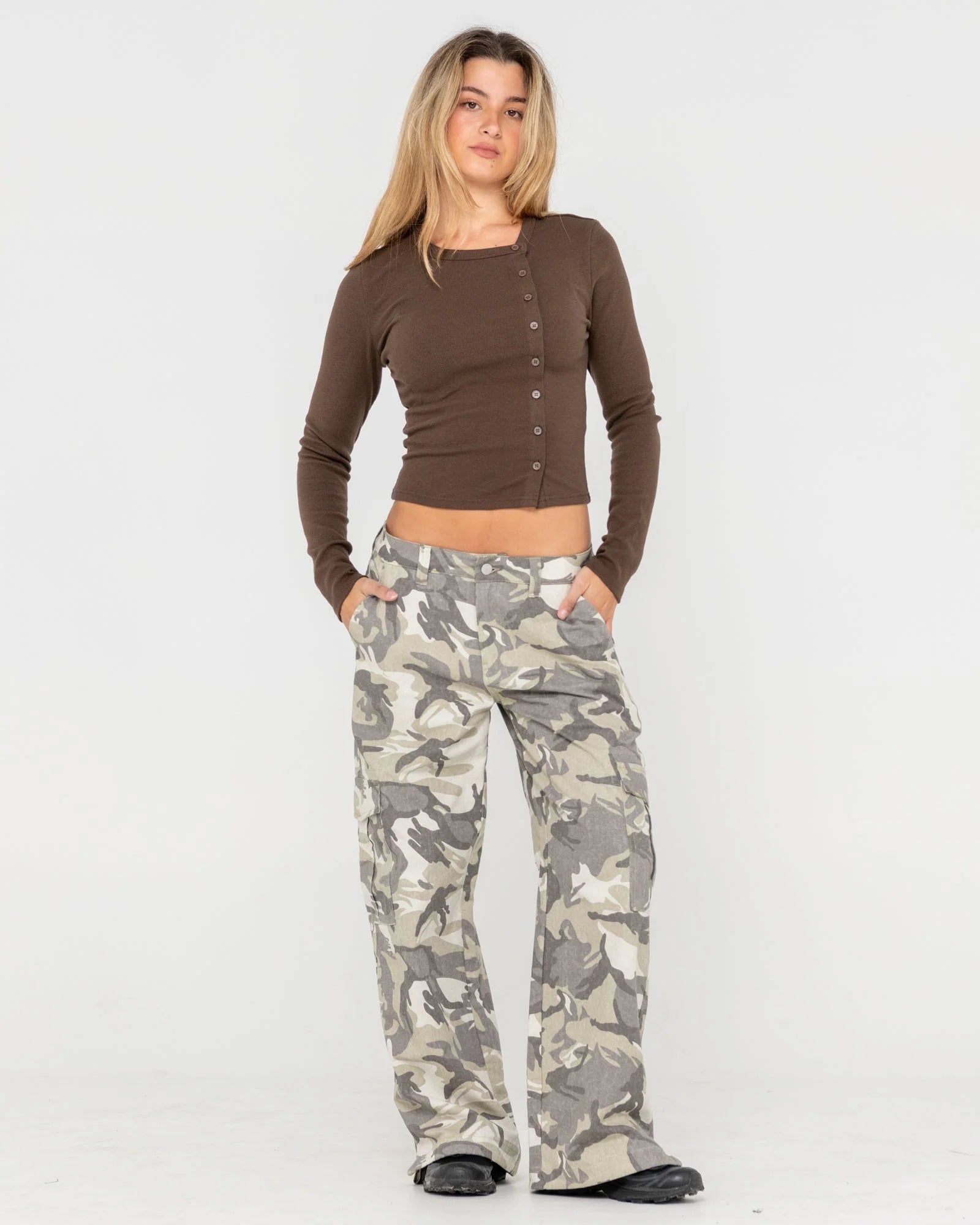 RUSTY BUTTON UP LONG TOP - JAVA