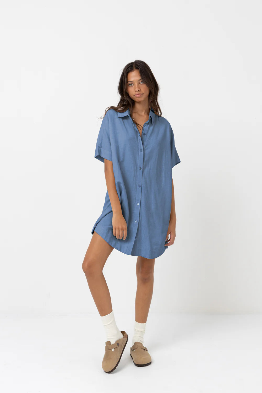 RHYTHM CLASSIC SHIRT DRESS - STEELE BLUE