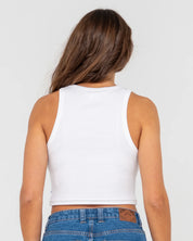 RUSTY ESSENTIALS RIBBED CROP TANK WHITE