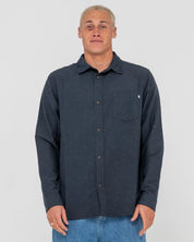 RUSTY OVERTONE LONG SLEEVE LINEN SHIRT NAVY BLUE