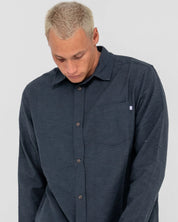 RUSTY OVERTONE LONG SLEEVE LINEN SHIRT NAVY BLUE